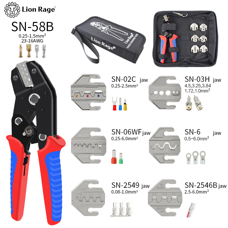 Automatic Wire Stripper Cutter - Ratschen-Crimpzange SN-58B Zangen-Set für XH2.54/DuPont2.54/2.8/4.8/6.3/unisolierte/Ferrule-Klemmen (0,25-1,5