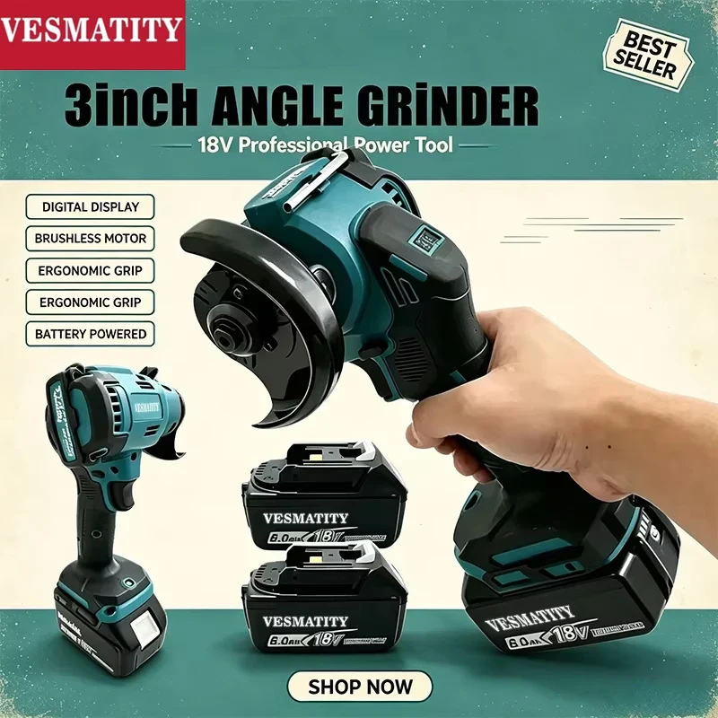 Brushless Angle Grinder Battery Powered - Digitale Anzeige Bürstenloser Mini-Winkelschleifer Polier- und