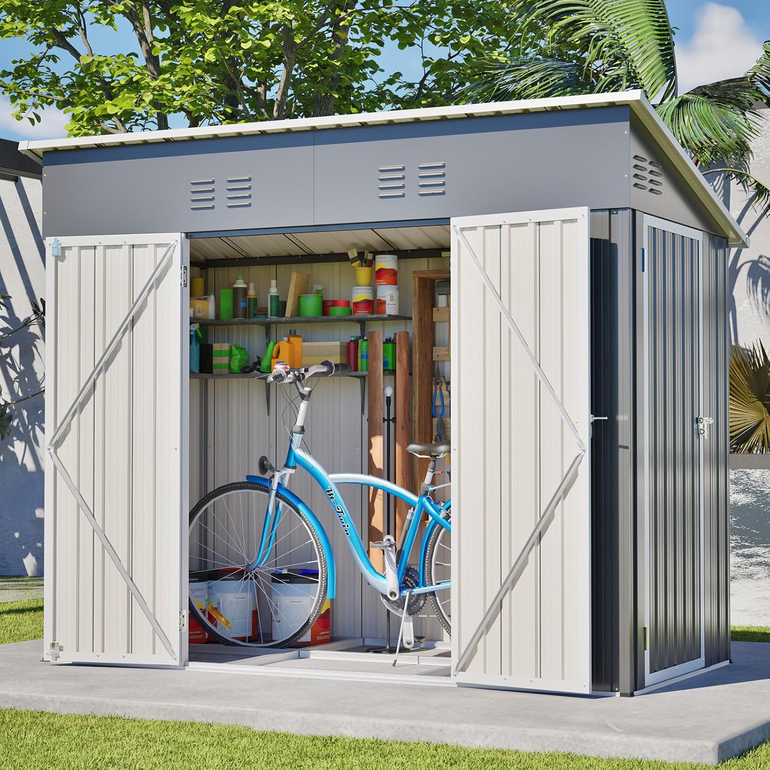 Garden Tools - 8x4 FT Outdoor-Geräteschuppen mit Bodenrahmen, wetterfestes